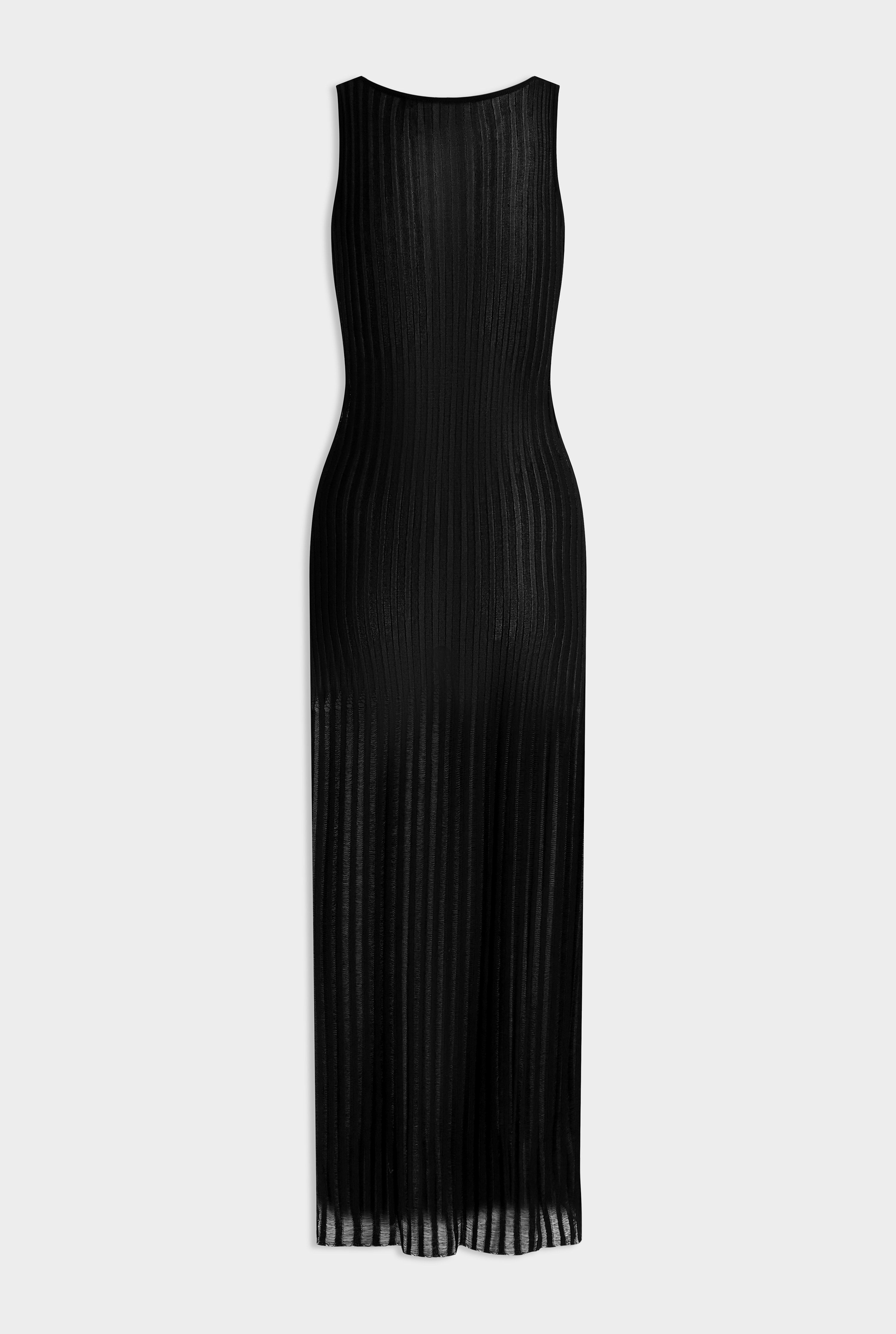 Drop Needle Rib Knitted Tank Dress - Black