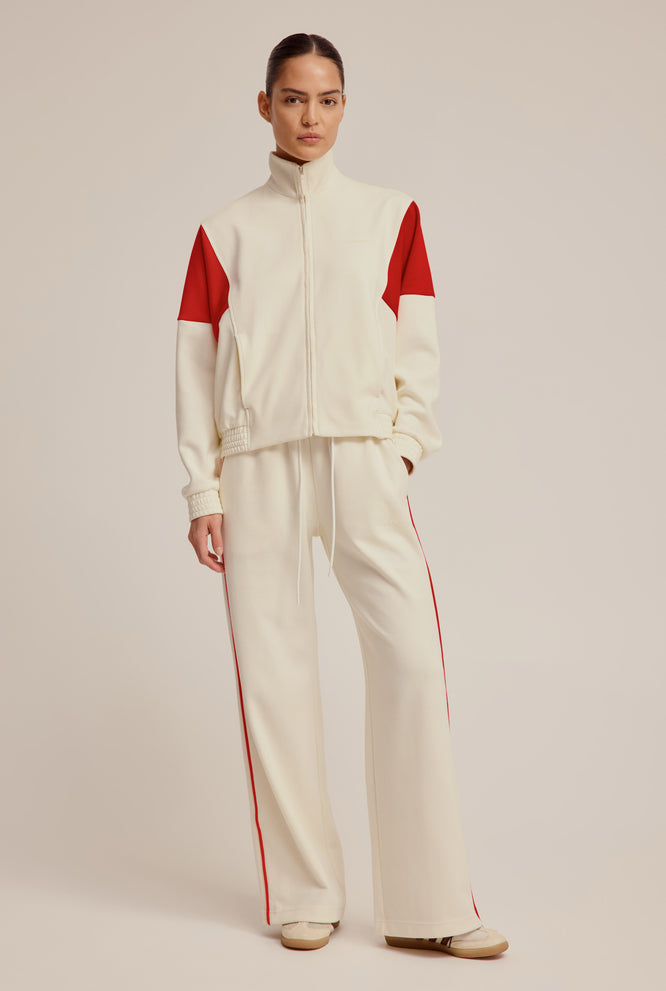 Panelled Track Jacket - Cream/Red