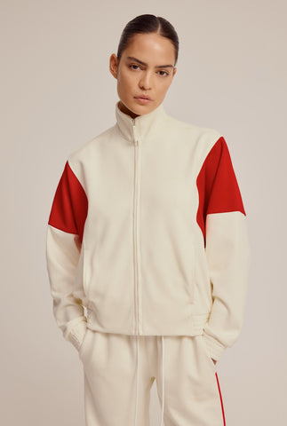 Panelled Track Jacket - Cream/Red