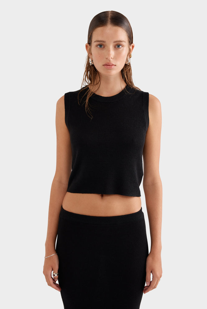 Rib Knitted Cropped Tank - Off White