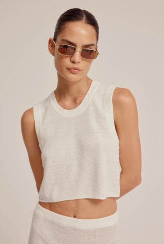 Rib Knitted Cropped Tank - Off White