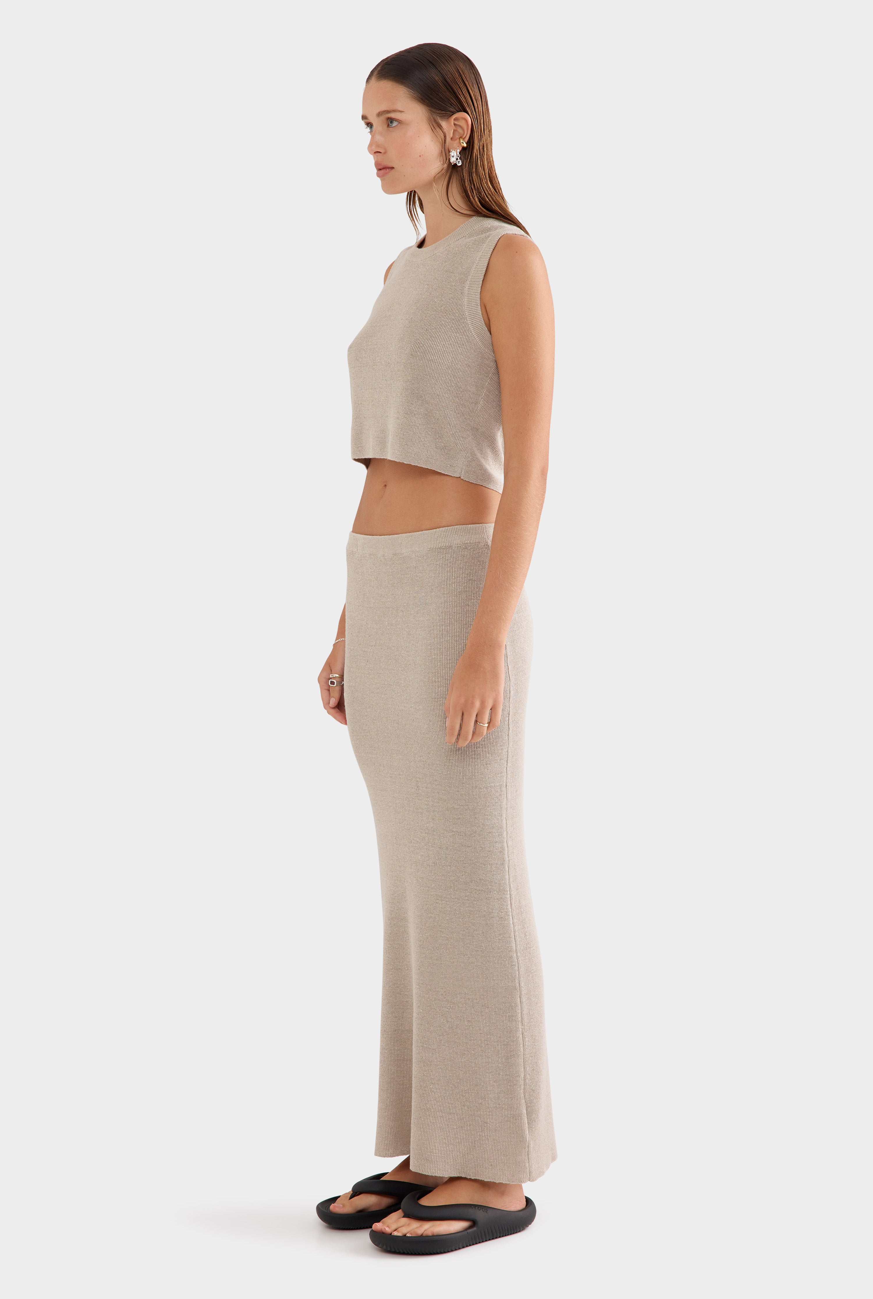Rib Knitted Skirt - Taupe Classic