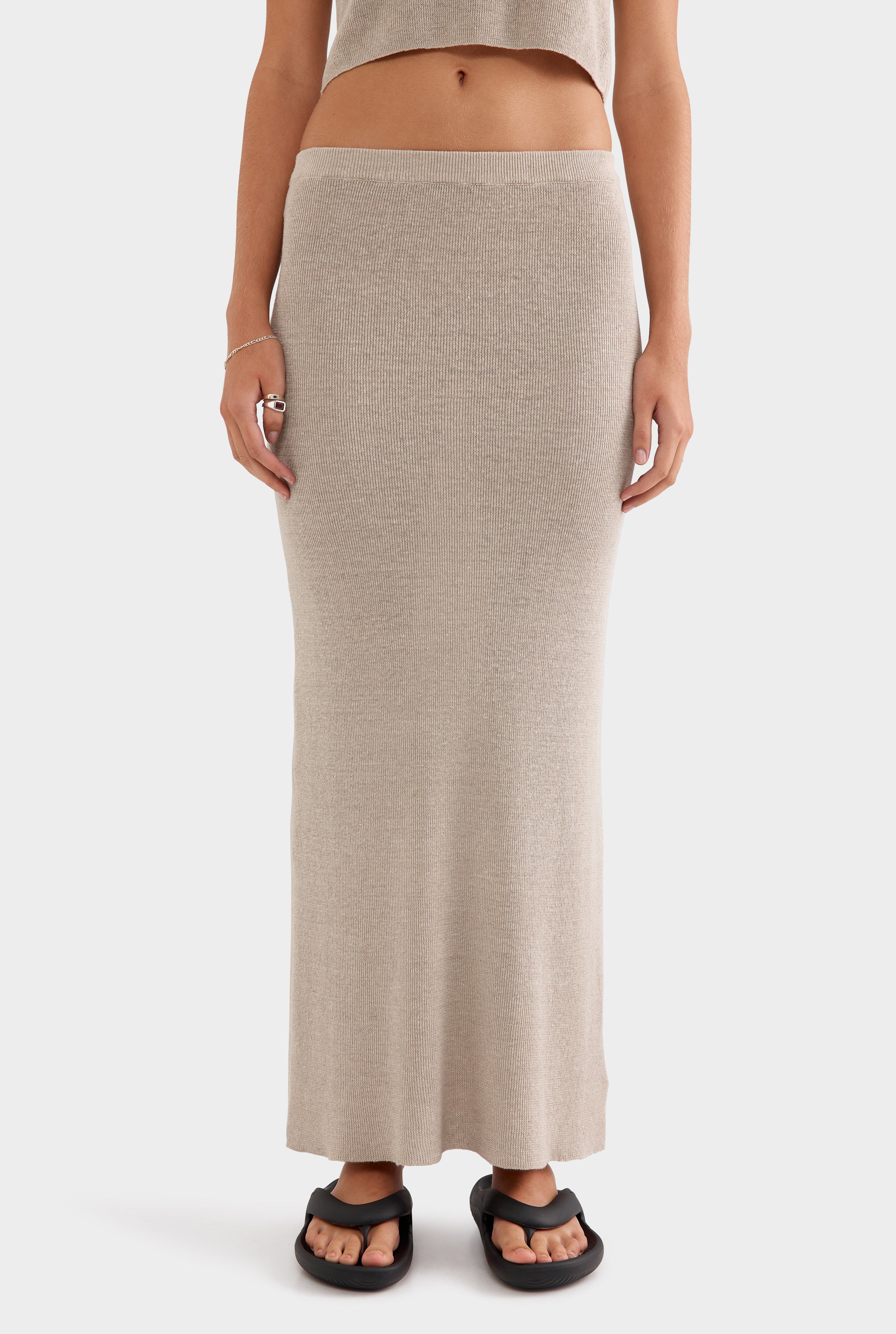 Rib Knitted Skirt - Taupe Classic