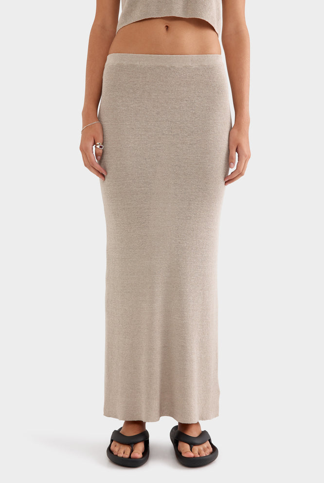 Rib Knitted Skirt - Taupe Classic