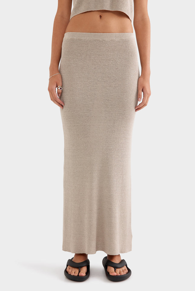 Rib Knitted Skirt - Taupe Classic