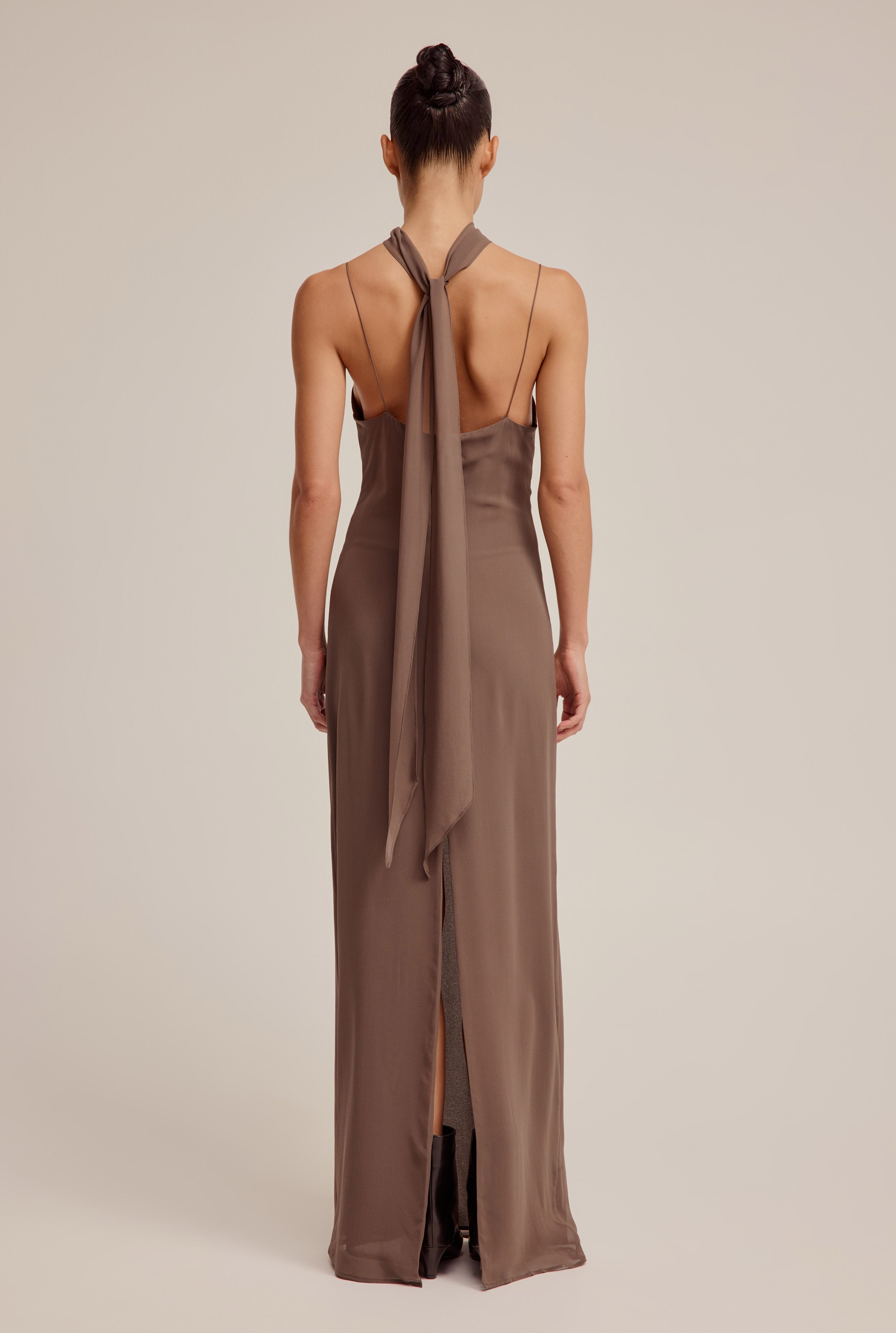 Silk Scarf Dress - Brown