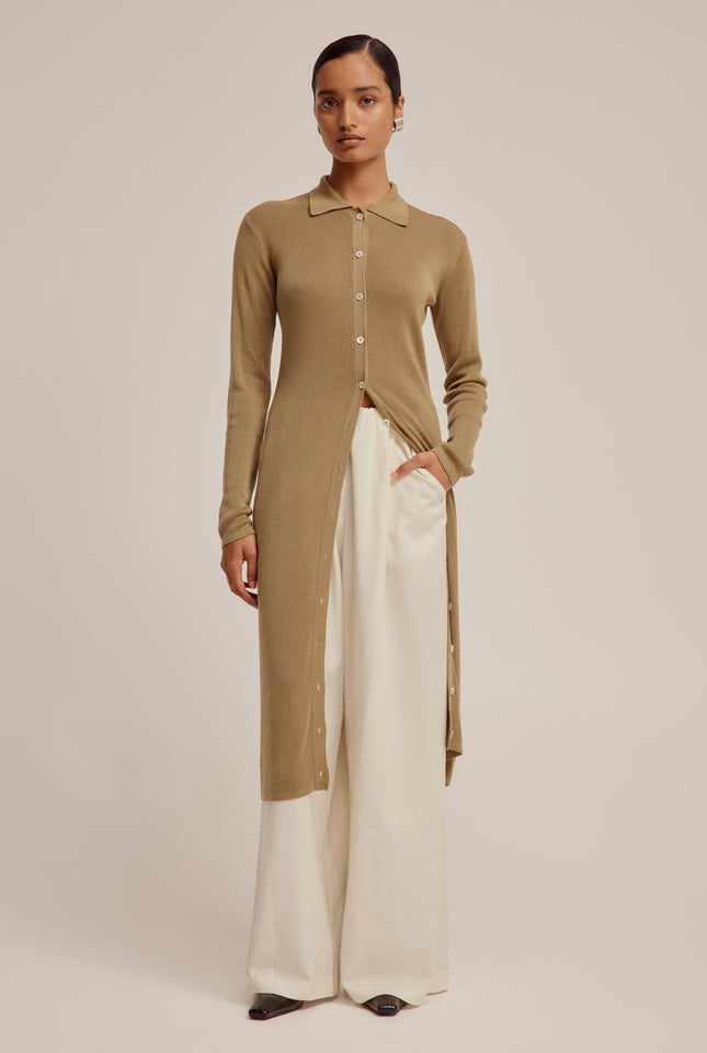 Tencel Button Up Midi Dress - Pale Olive