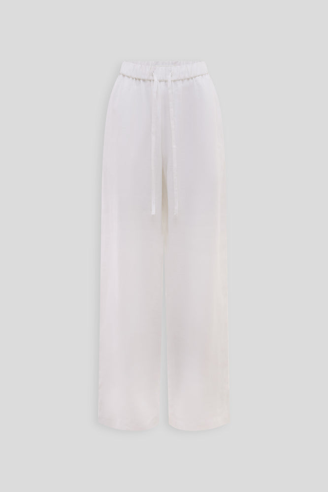 Wide Leg Linen Pant - White
