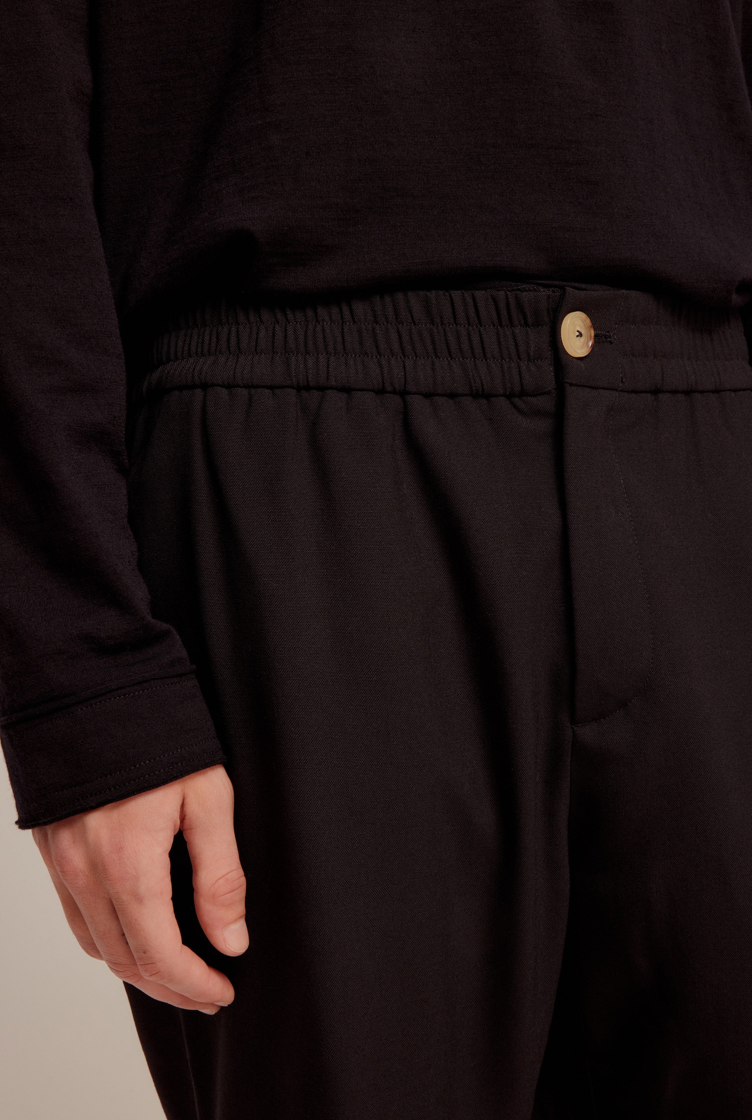 Long Sleeve Raw Edge Wool Jersey Top - Black