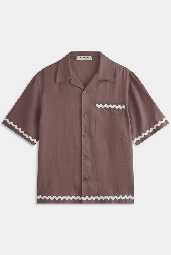 Relaxed Wave Linen Short Sleeve Shirt - Iron/White