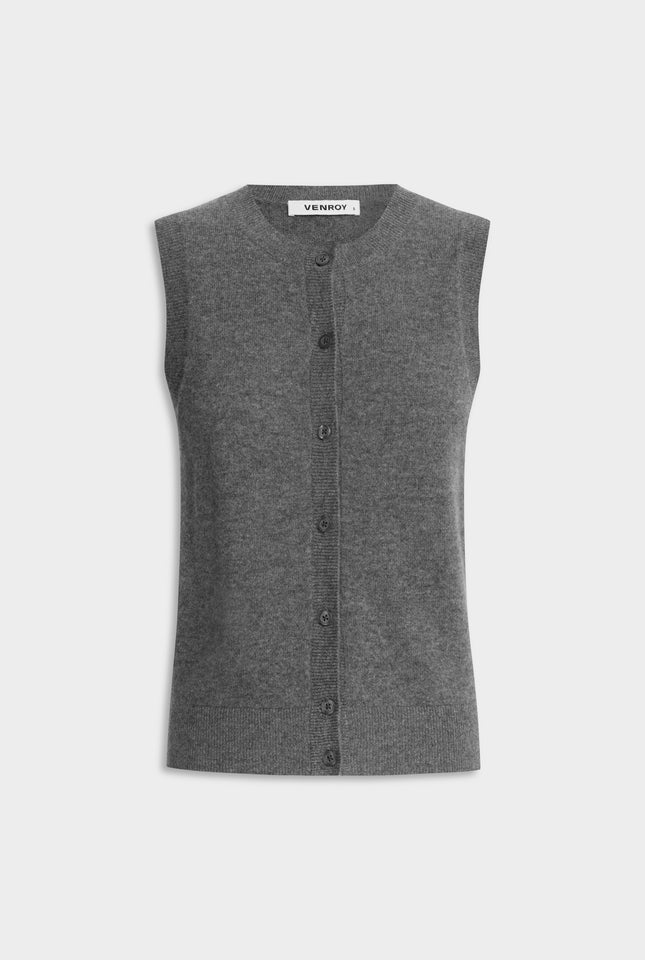 Cashmere Button Through Tank - Charcoal