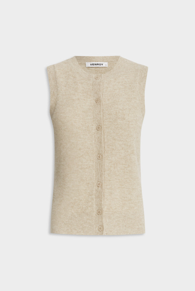 Cashmere Button Through Tank - Sand