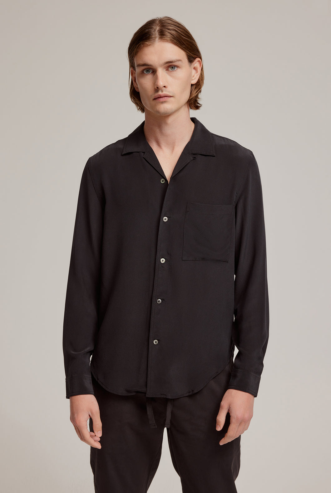 Original Long Sleeve Silk Camp Collar Shirt - Black