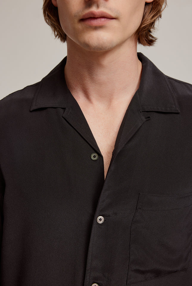 Original Long Sleeve Silk Camp Collar Shirt - Black